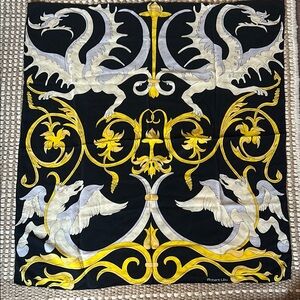 Robert Ubu Black and Yellow Dragon Print Scarf.
33” X 30”.